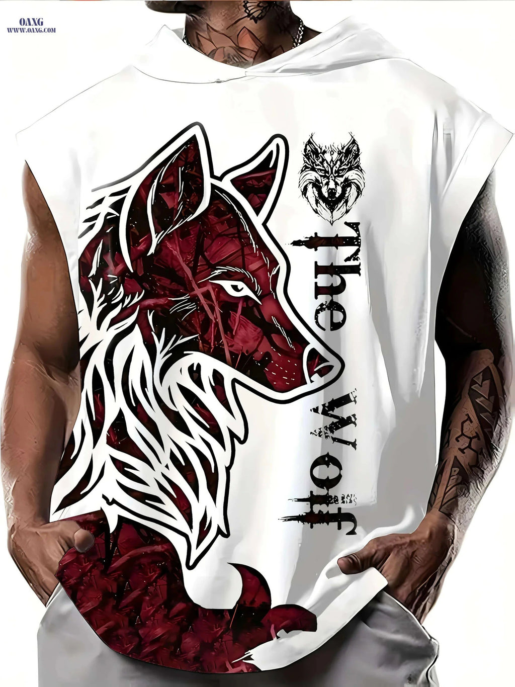 Loose Fit Men's Wolf Graphic Vest - Summer Sleeveless Streetwear   OAXG White / M