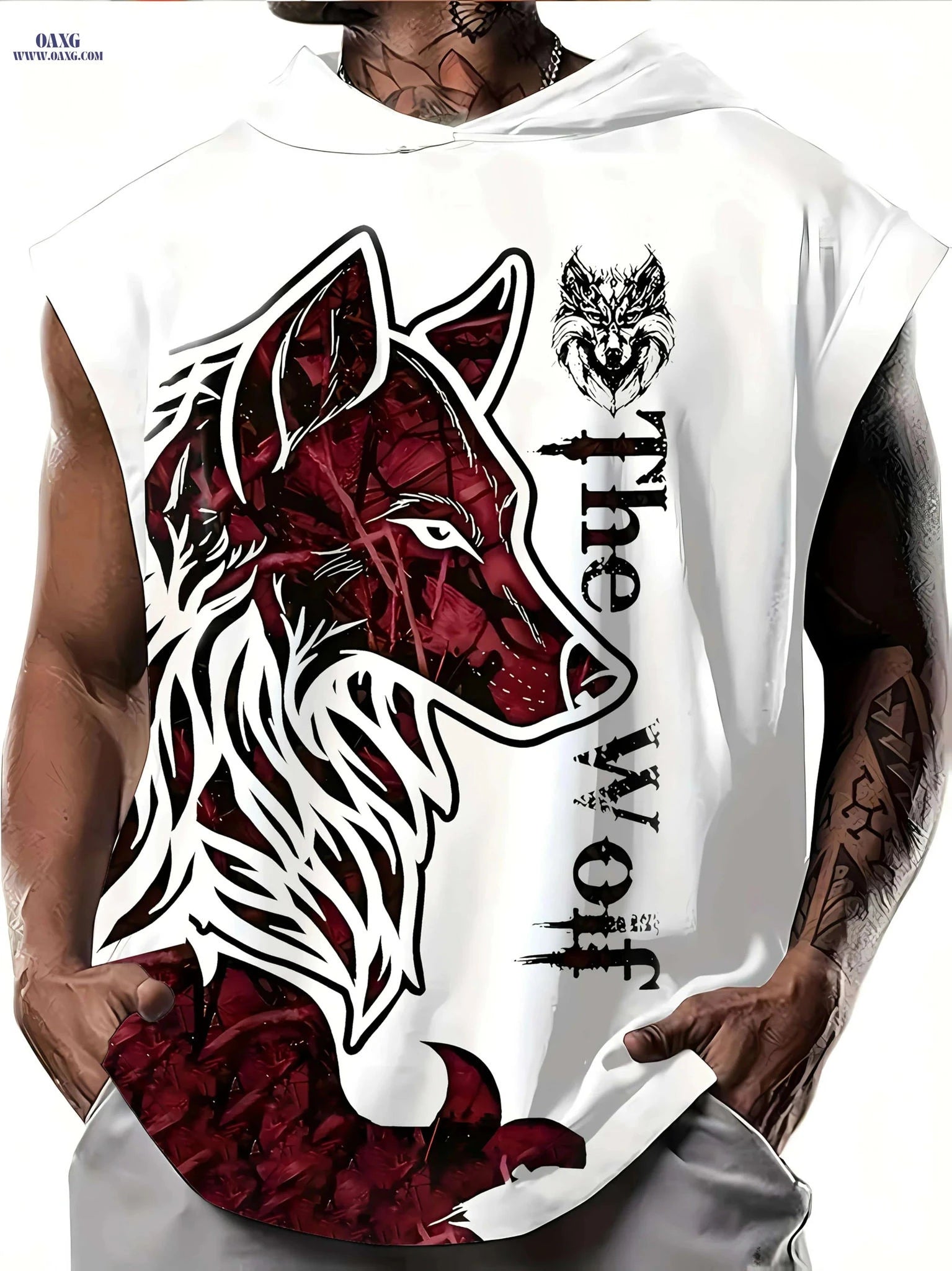 Loose Fit Men's Wolf Graphic Vest - Summer Sleeveless Streetwear   OAXG White / M