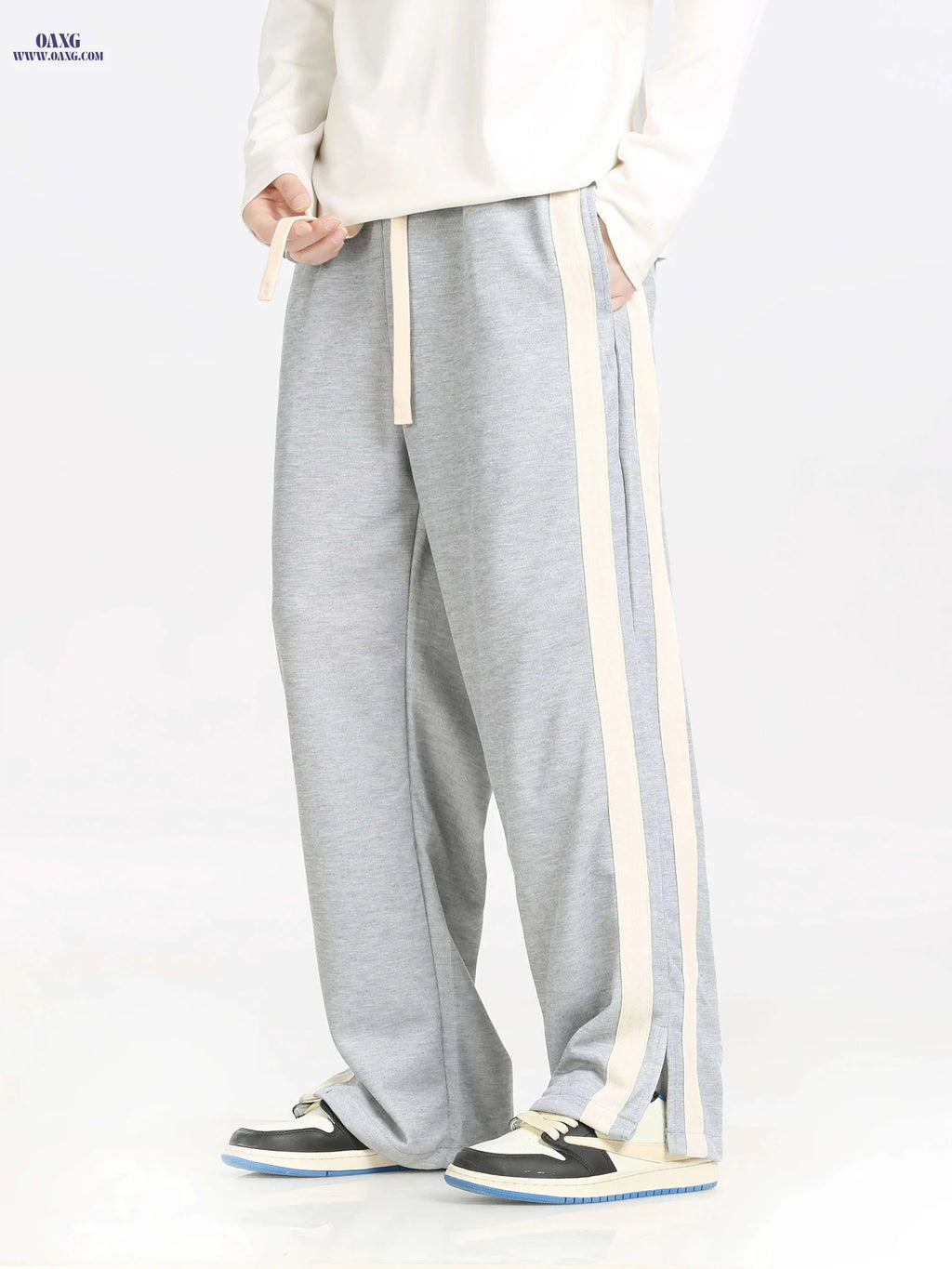 Loose-Fitting Knitted Sports Pants for Men - All Seasons, Drawstring Waist   OAXG Grey / FR XS