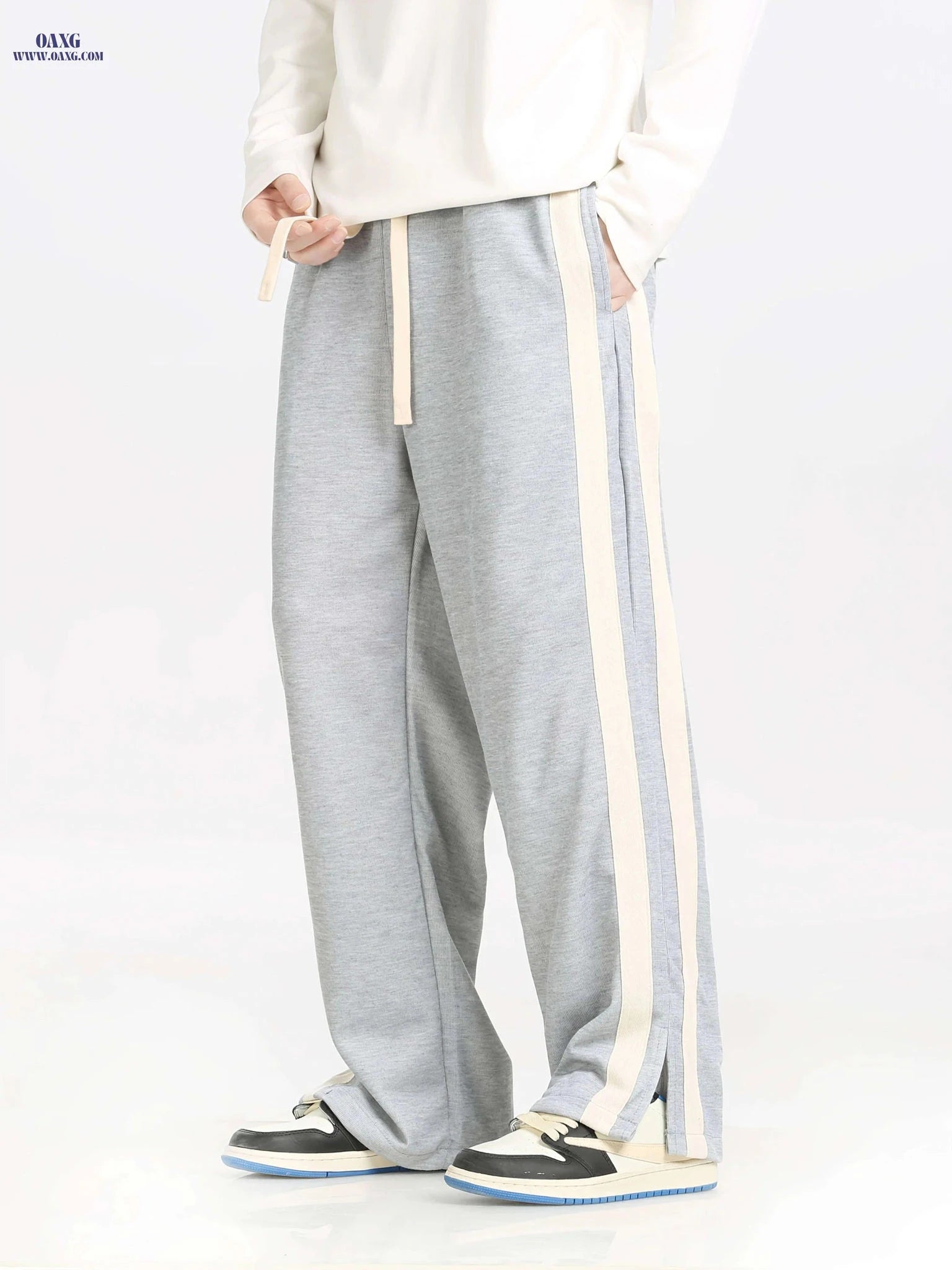 Loose-Fitting Knitted Sports Pants for Men - All Seasons, Drawstring Waist   OAXG Grey / FR XS
