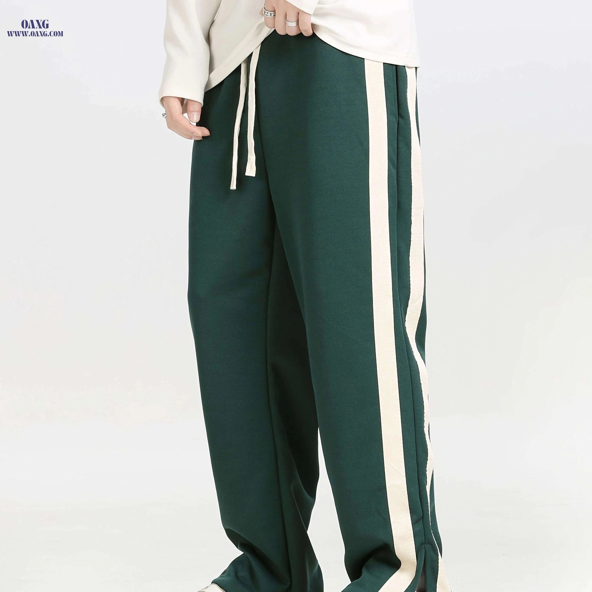 Loose-Fitting Knitted Sports Pants for Men - All Seasons, Drawstring Waist   OAXG 
