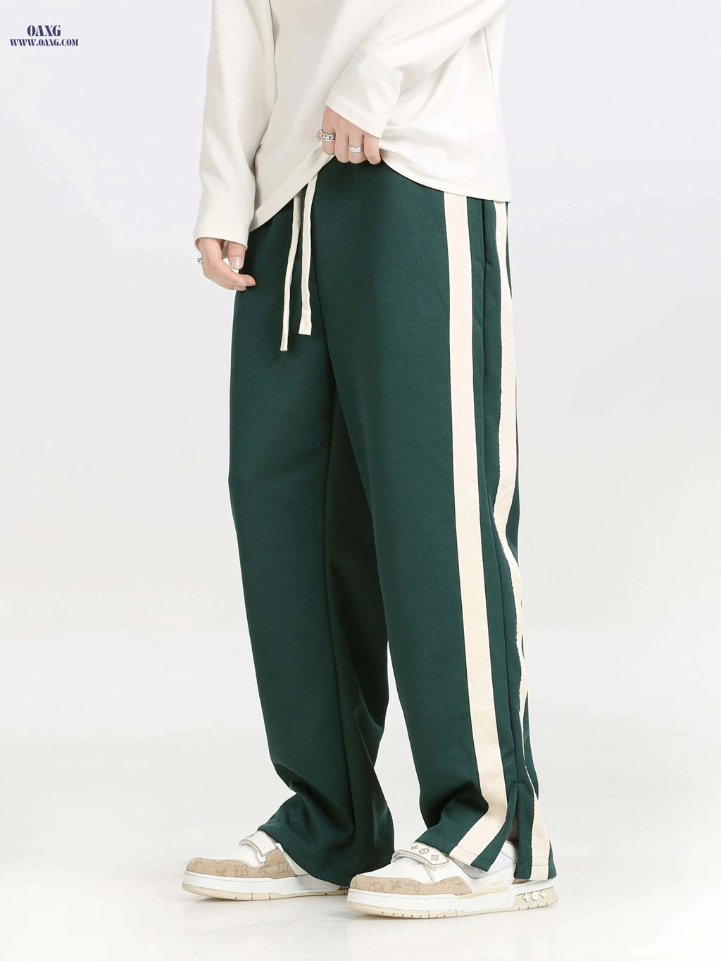Loose-Fitting Knitted Sports Pants for Men - All Seasons, Drawstring Waist   OAXG 