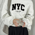 Loose Round-Neck Long-Sleeve Sweatshirt with a Print of The New York Team for Women, Perfect for Autumn And Winter   OAXG Light Grey / S