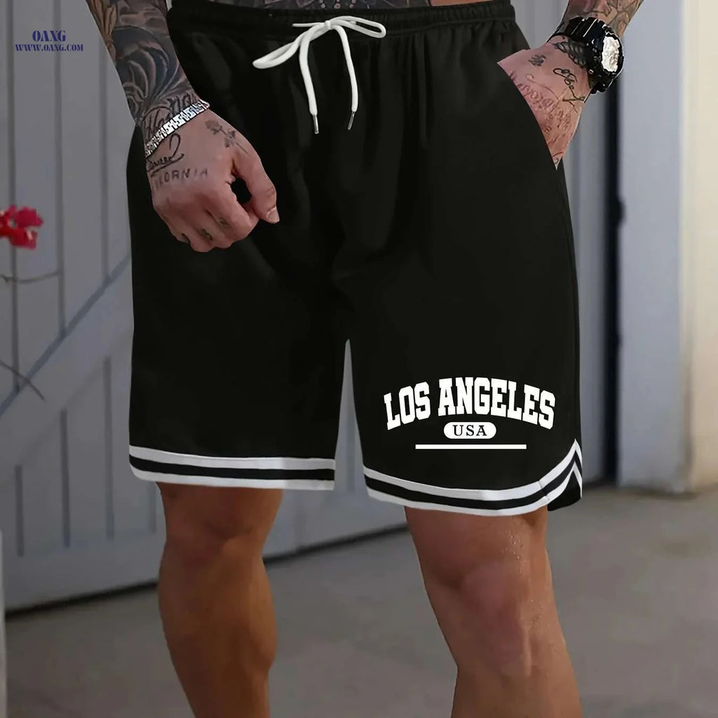 LOS ANGELES Men's Basketball Shorts - Lightweight, Breathable & Printed   OAXG Black / S