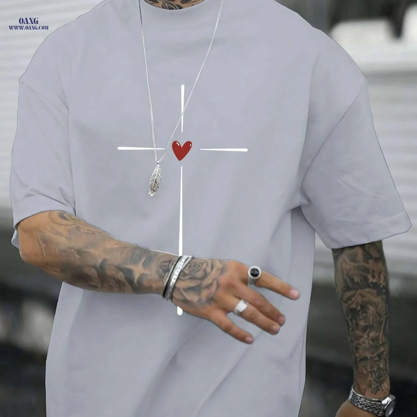 Love Heart Graphic Print Casual Crew Neck Tee - Summer Men’s Top   OAXG 