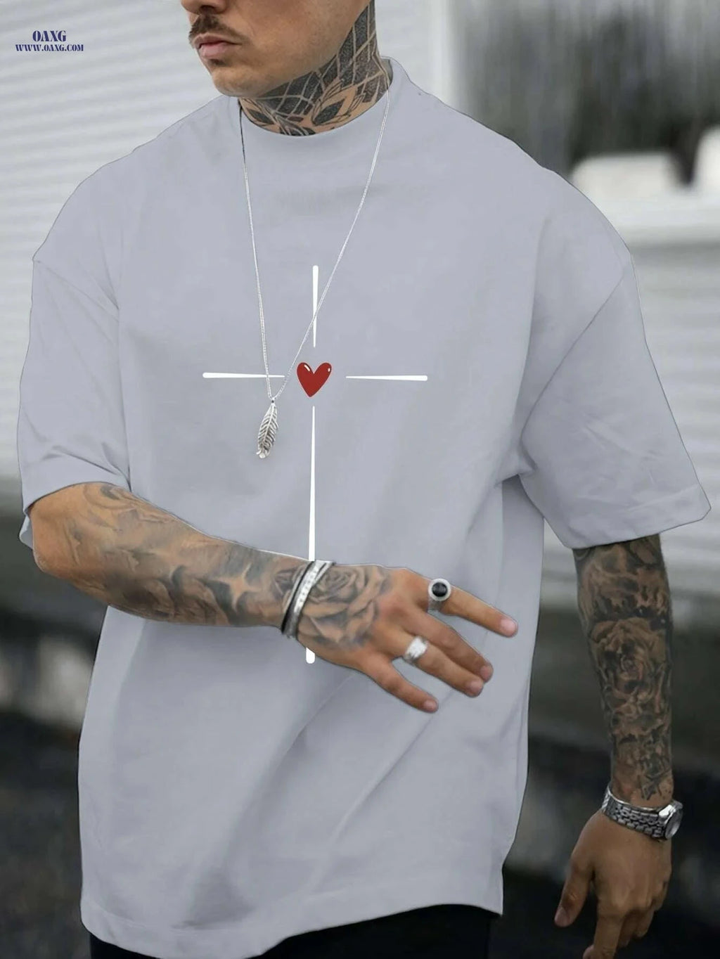 Love Heart Graphic Print Casual Crew Neck Tee - Summer Men’s Top   OAXG 