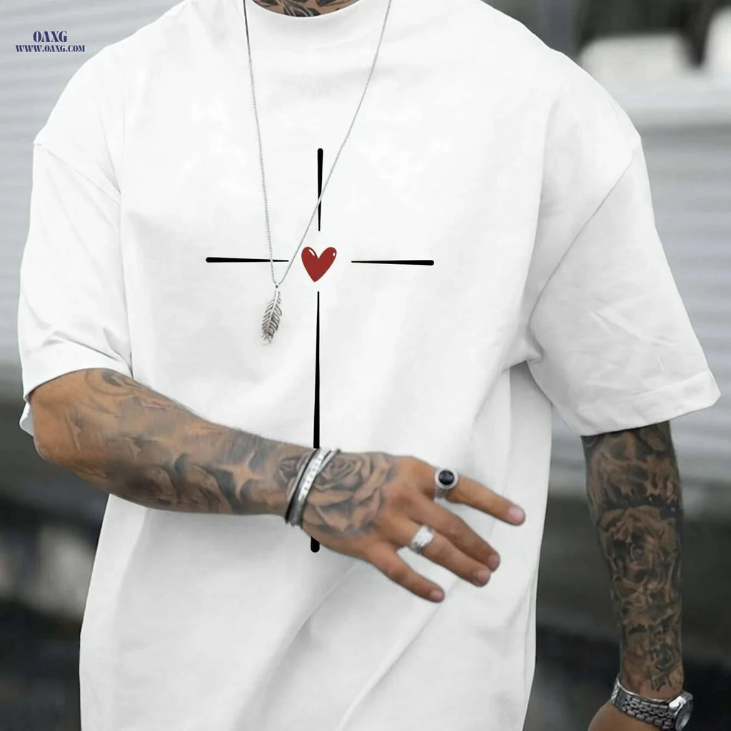 Love Heart Graphic Print Casual Crew Neck Tee - Summer Men’s Top   OAXG 