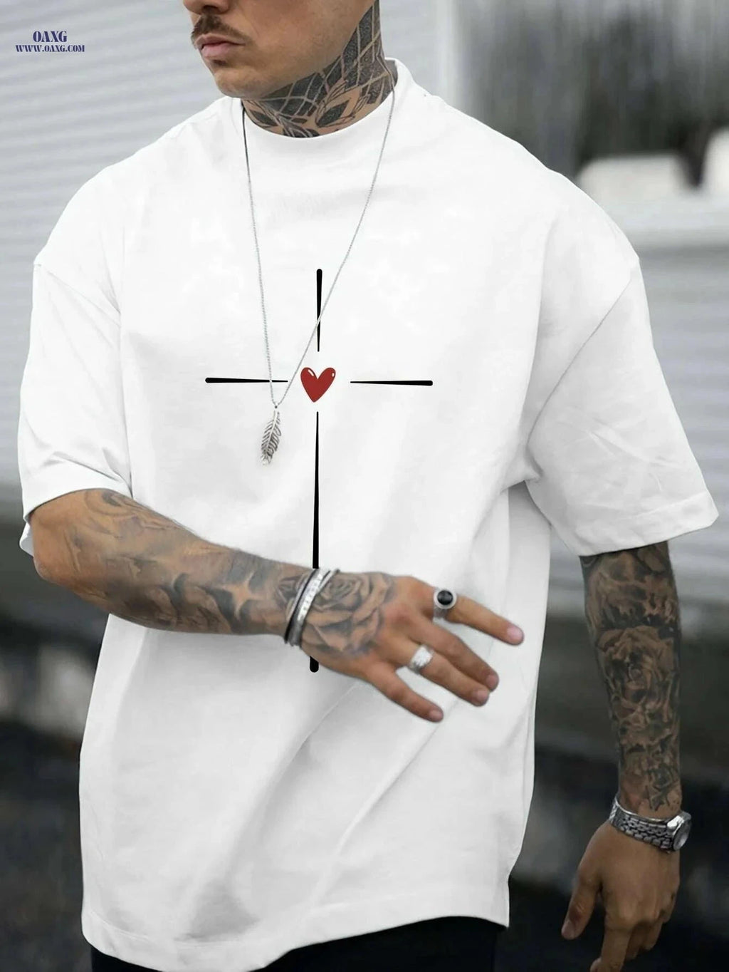 Love Heart Graphic Print Casual Crew Neck Tee - Summer Men’s Top   OAXG Black / S
