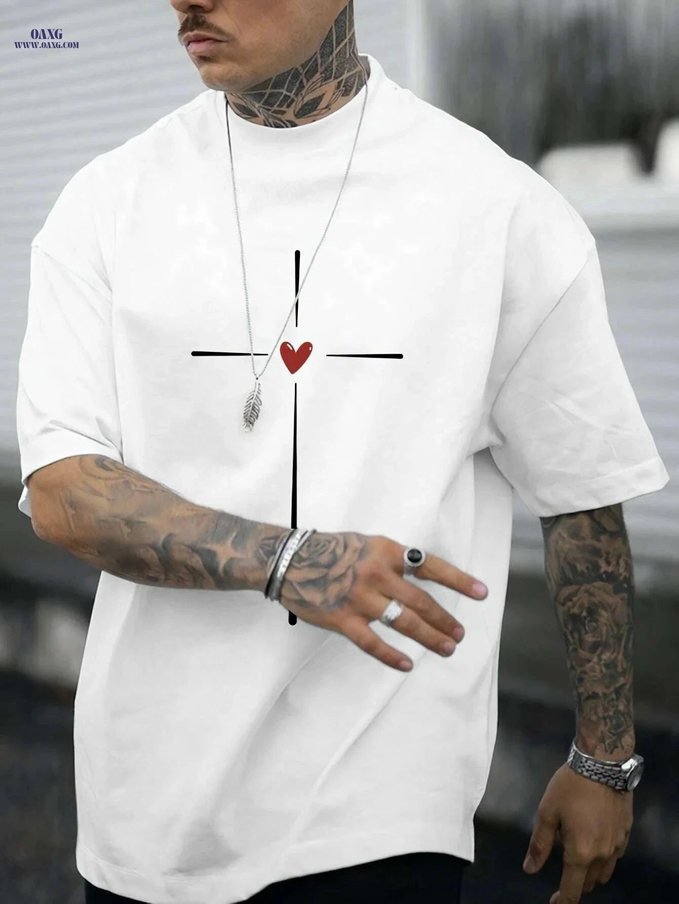 Love Heart Graphic Print Casual Crew Neck Tee - Summer Men’s Top   OAXG Black / S