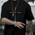 Love Heart Graphic Print Casual Crew Neck Tee - Summer Men’s Top   OAXG Black / S