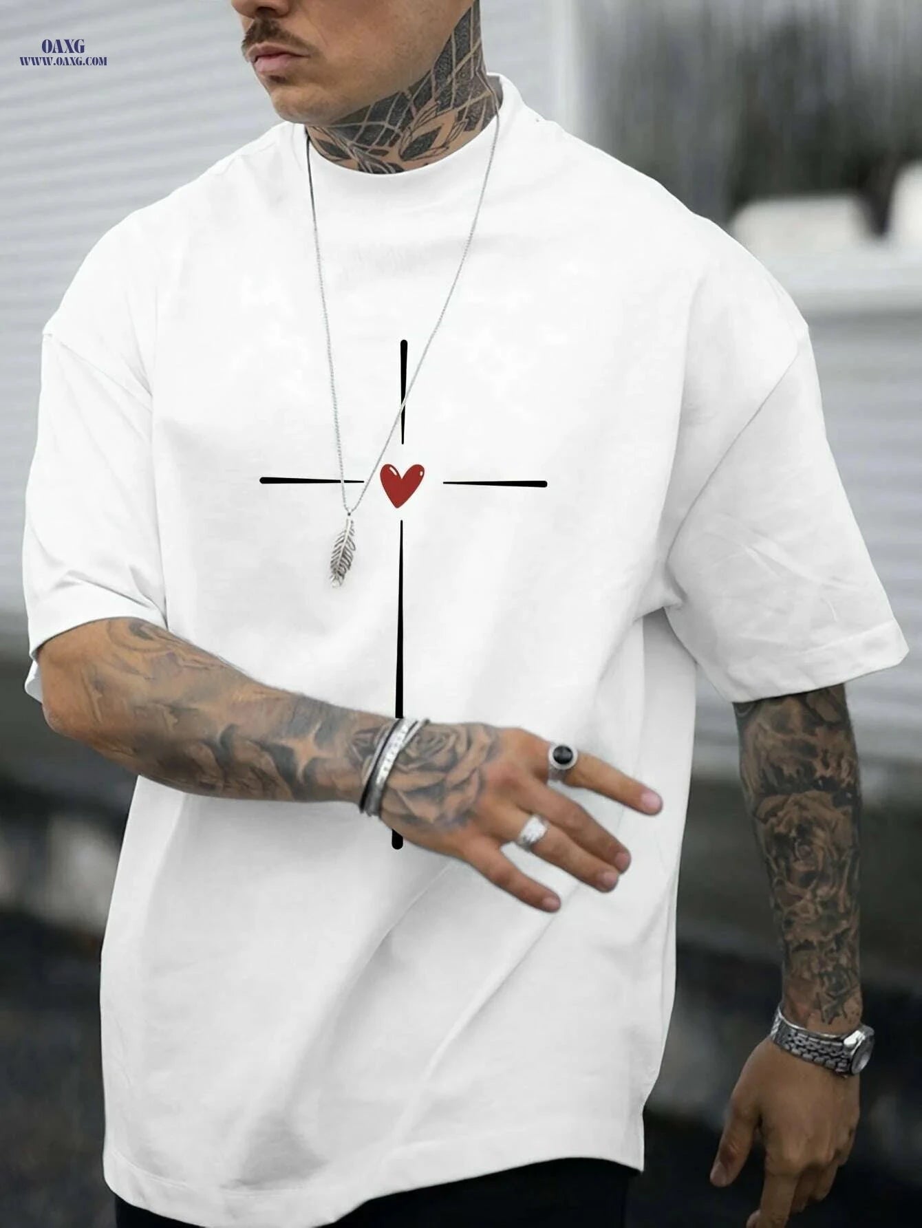 Love Heart Graphic Print Casual Crew Neck Tee - Summer Men’s Top   OAXG Black / S