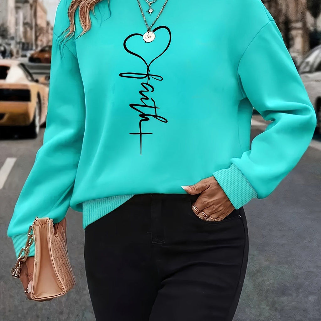 Love Print Round Neck Sweatshirt Women'S Fleece Pullover Autumn And Winter New Loose Versatile Casual Top Tide   OAXG Mineral Green / S