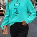 Love Print Round Neck Sweatshirt Women'S Fleece Pullover Autumn And Winter New Loose Versatile Casual Top Tide   OAXG Mineral Green / S