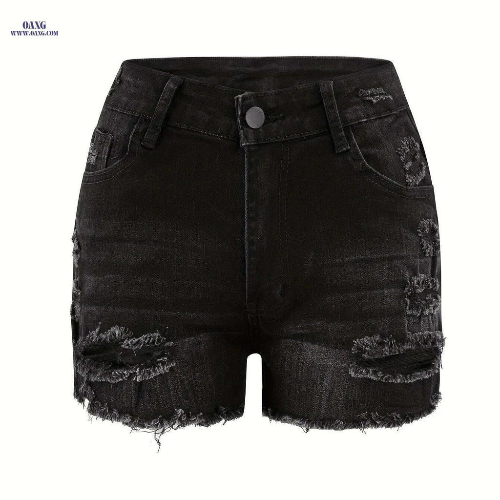 Low Waisted Elastic Denim Shorts - Stylish High Stretch for Women   OAXG 