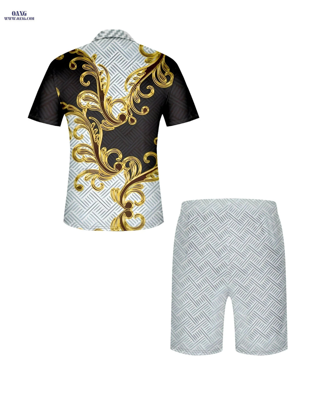 Luxury Men's 2-Piece Outfit Set - Casual Lapel Shirt & Shorts   OAXG 