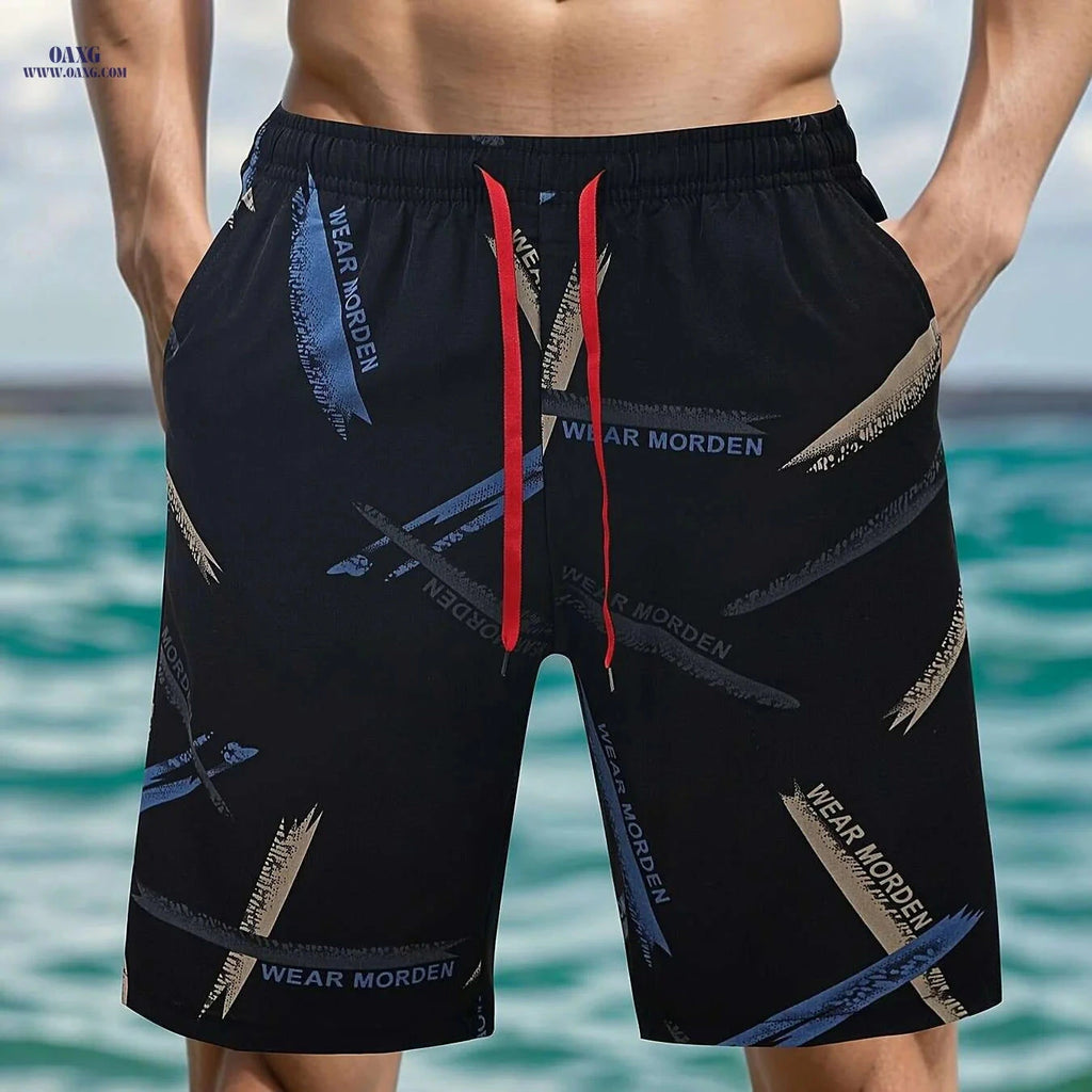 Luxury Men's Summer Shorts - Polyester-Spandex, Knee-Length Casual Comfort   OAXG 