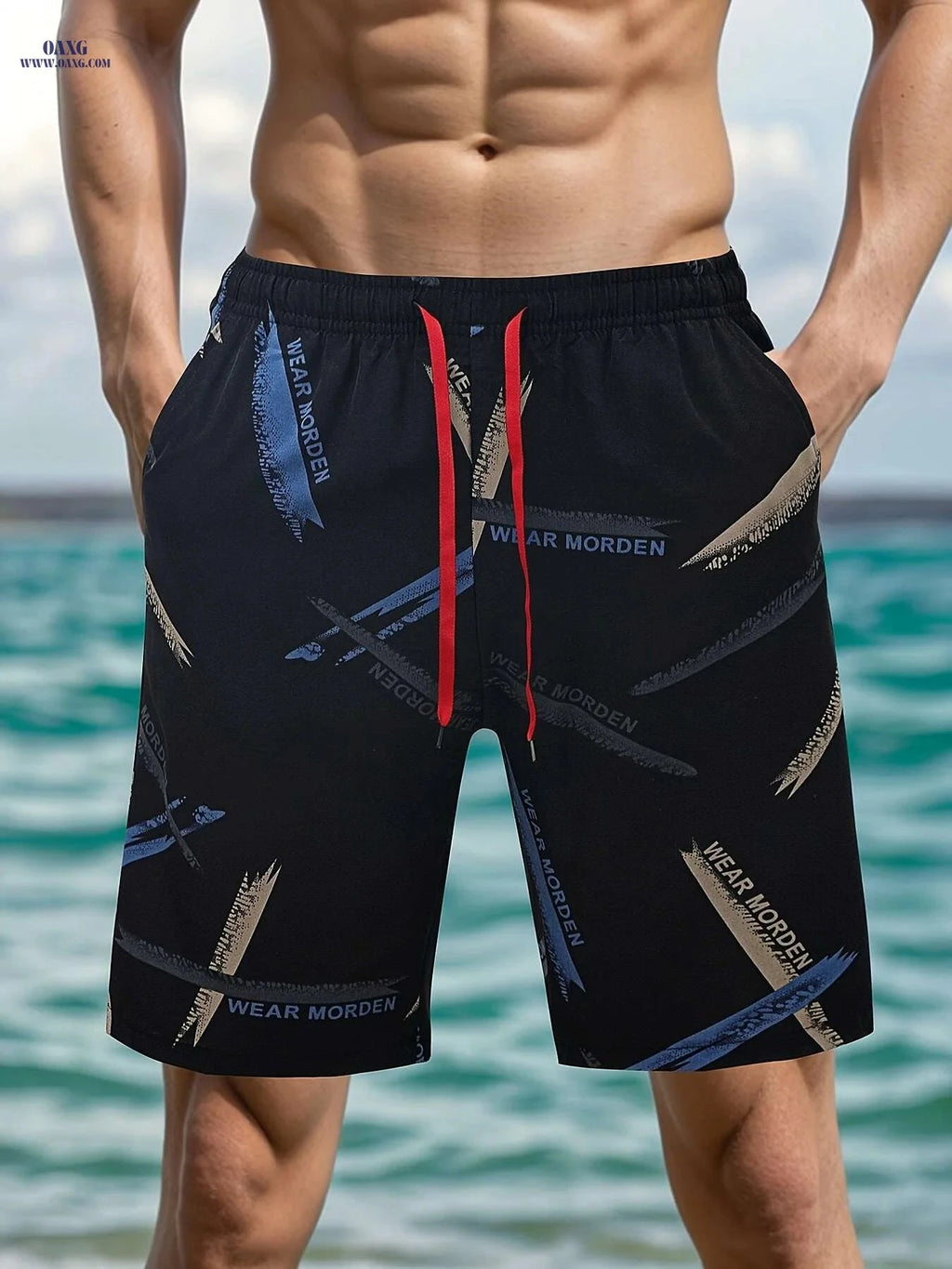 Luxury Men's Summer Shorts - Polyester-Spandex, Knee-Length Casual Comfort   OAXG Black / S