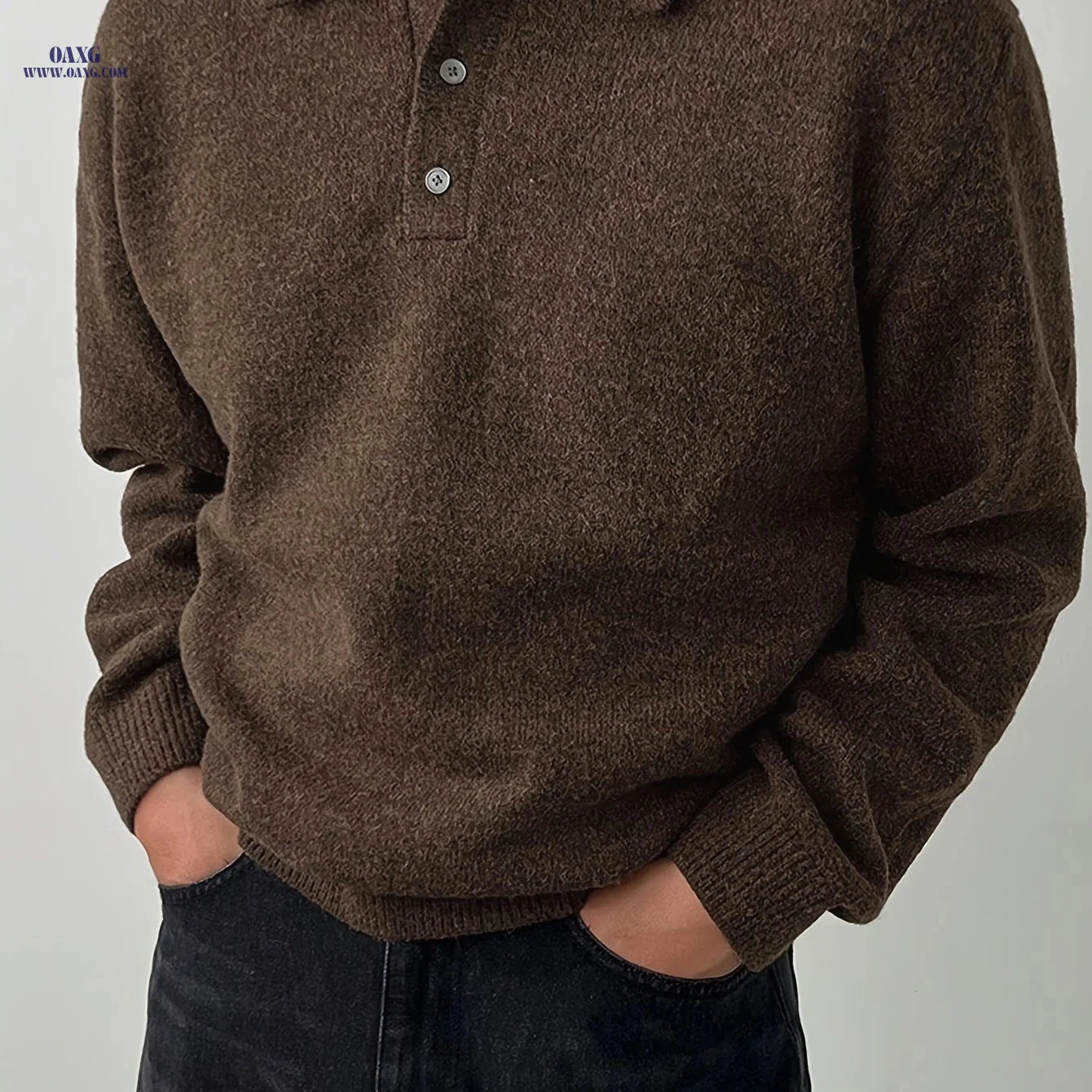 LVLAEA Men's Collar Sweater - Cozy Winter Pullover for Easy Styling   OAXG Coffee Brown / FR S