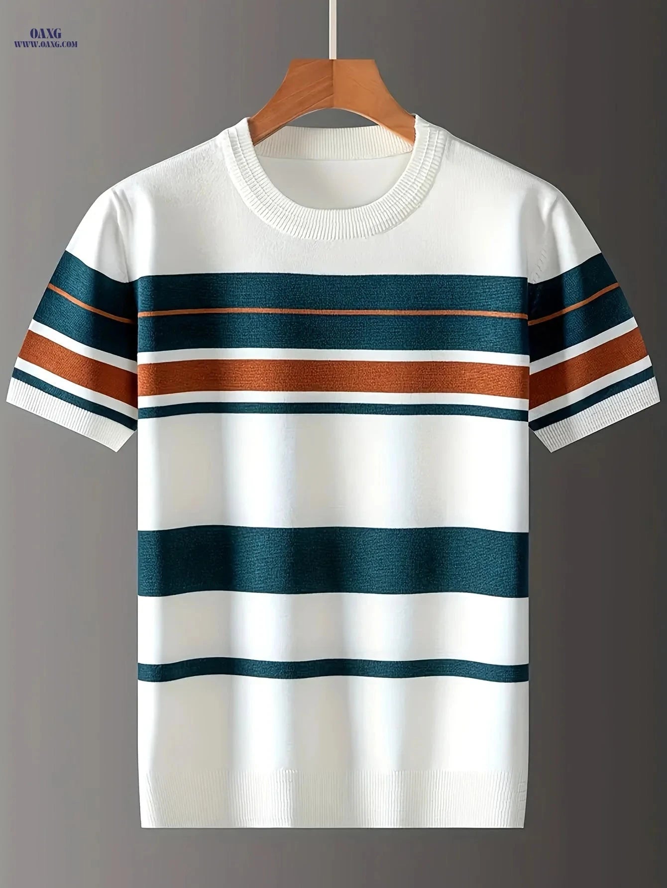 LVLAEA Men's Short-Sleeve Striped T-Shirt - Trendy Summer Fashion   OAXG White / FR S