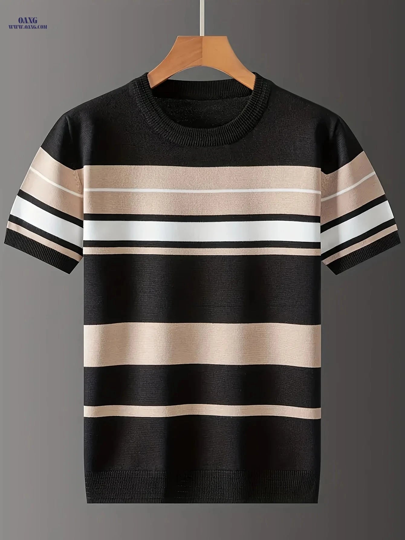 LVLAEA Men's Short-Sleeve Striped T-Shirt - Trendy Summer Fashion   OAXG White / FR S
