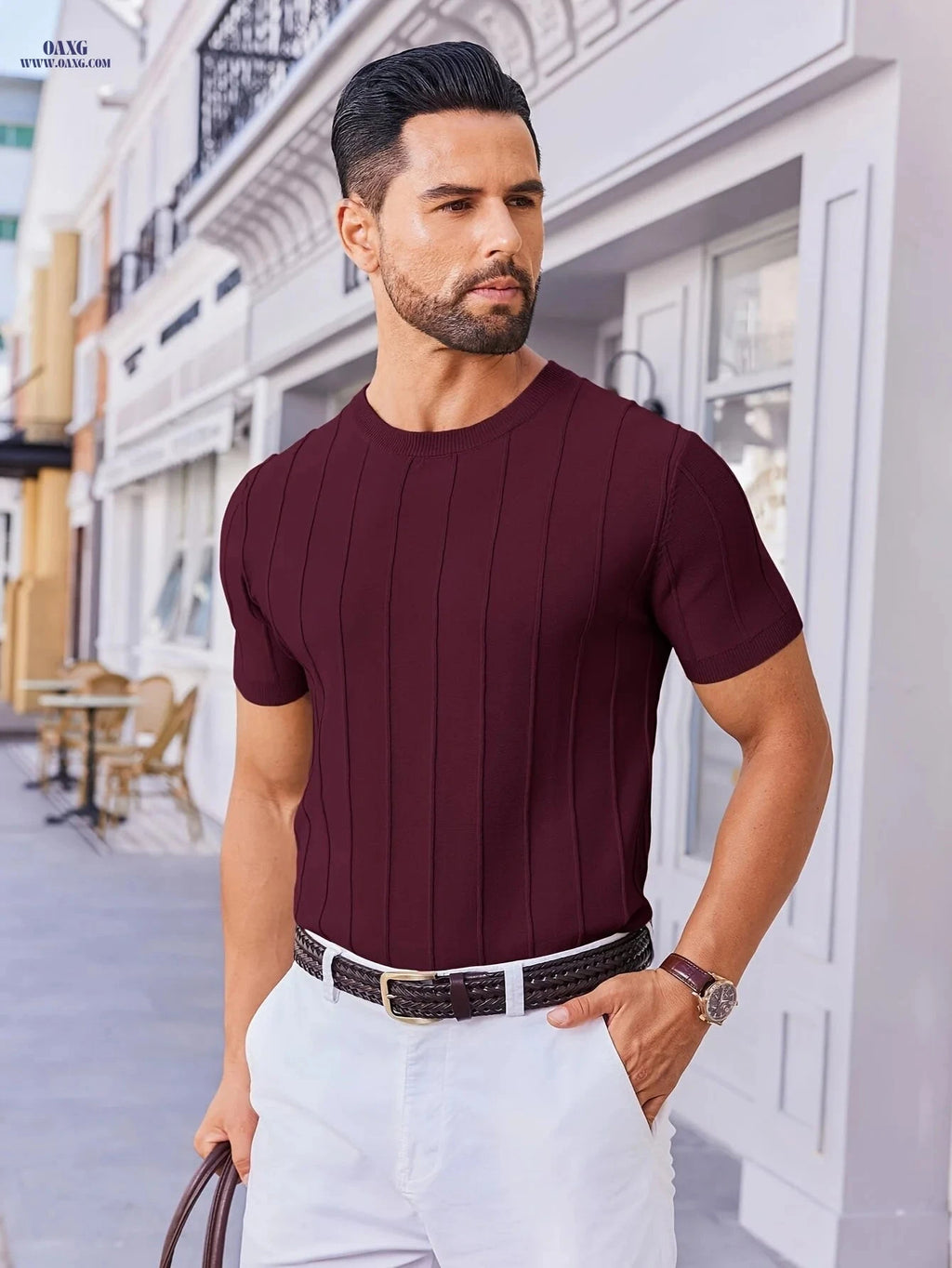 LVLAEA Summer Minimalist Round Neck T-Shirt for Men - Casual Knitwear   OAXG 
