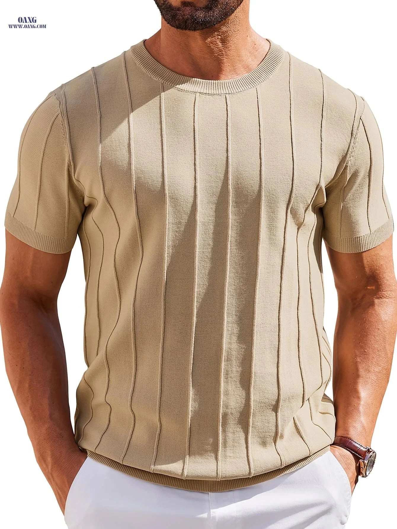 LVLAEA Summer Minimalist Round Neck T-Shirt for Men - Casual Knitwear   OAXG 