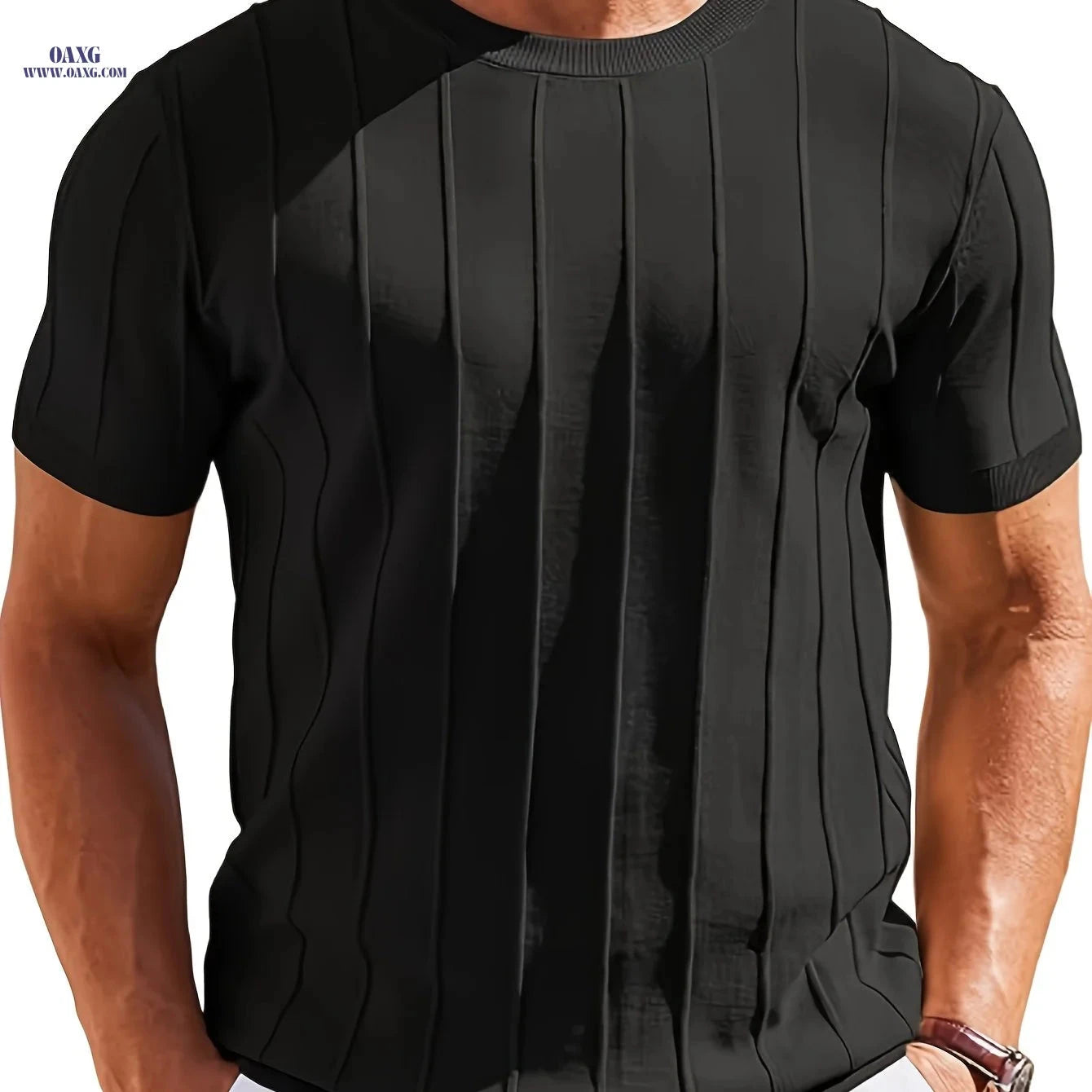 LVLAEA Summer Minimalist Round Neck T-Shirt for Men - Casual Knitwear   OAXG Burgundy / FR S