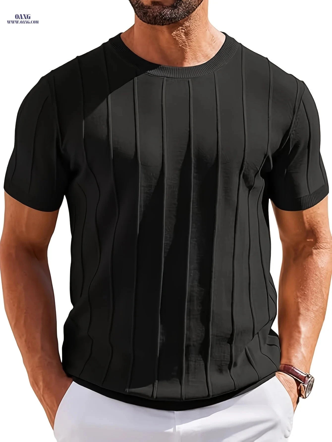 LVLAEA Summer Minimalist Round Neck T-Shirt for Men - Casual Knitwear   OAXG Burgundy / FR S