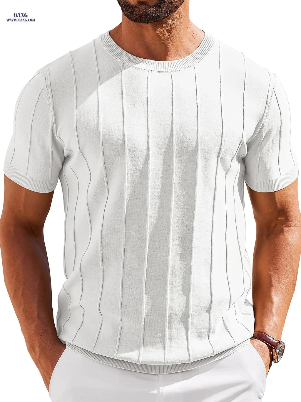 LVLAEA Summer Minimalist Round Neck T-Shirt for Men - Casual Knitwear   OAXG 
