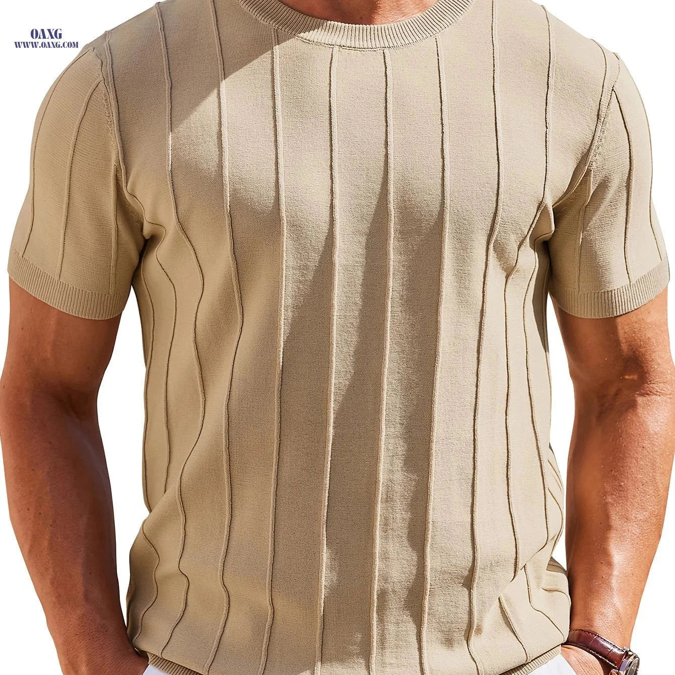 LVLAEA Summer Minimalist Round Neck T-Shirt for Men - Casual Knitwear   OAXG 