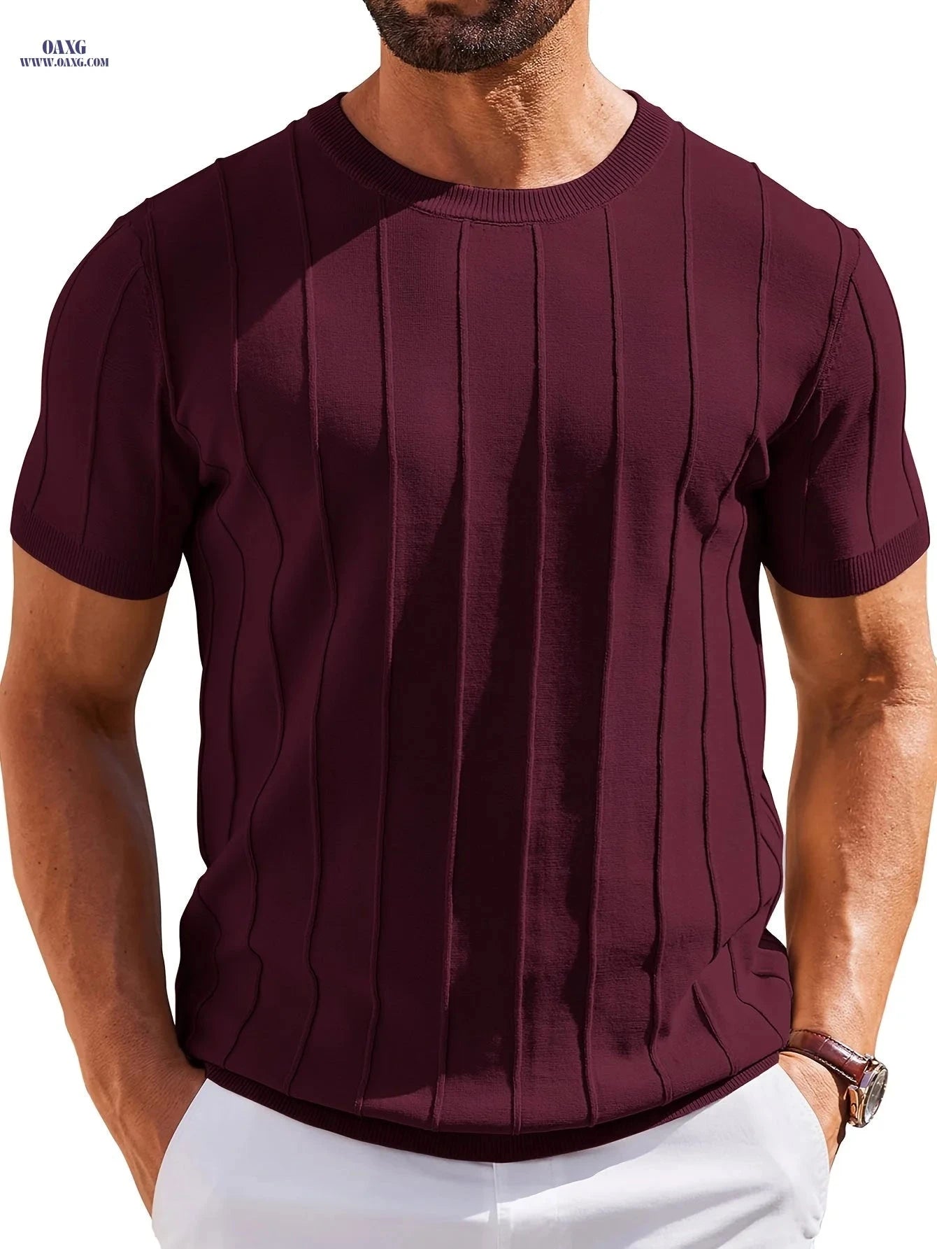 LVLAEA Summer Minimalist Round Neck T-Shirt for Men - Casual Knitwear   OAXG 