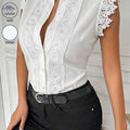 MANAIXUAN Women's Vintage Stand Collar Button-Up Sleeveless Shirt   OAXG White / S
