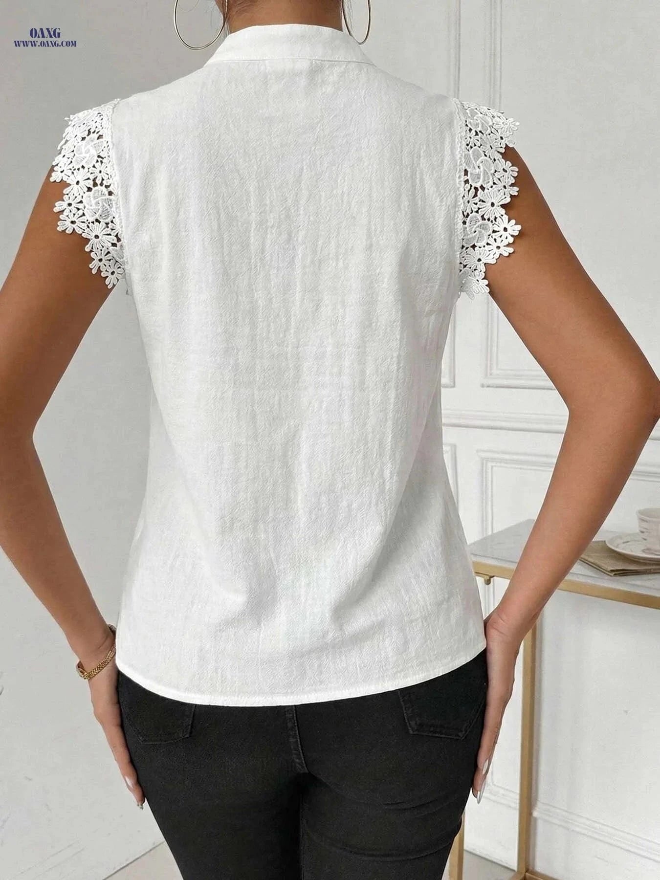 MANAIXUAN Women's Vintage Stand Collar Button-Up Sleeveless Shirt   OAXG White / S
