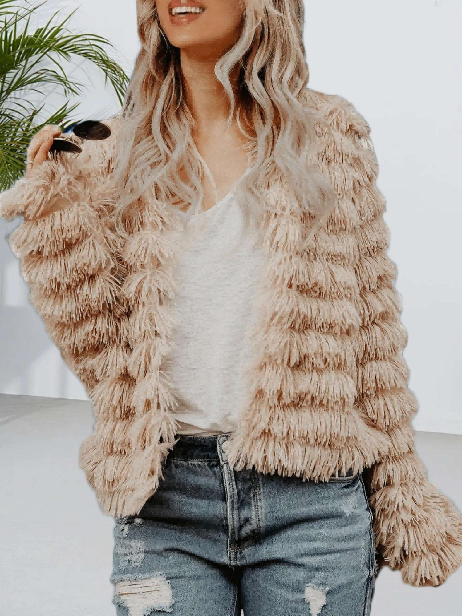 Manteau Femme Automne Hiver - Veste Vintage à Manches Longues   OAXG White / S