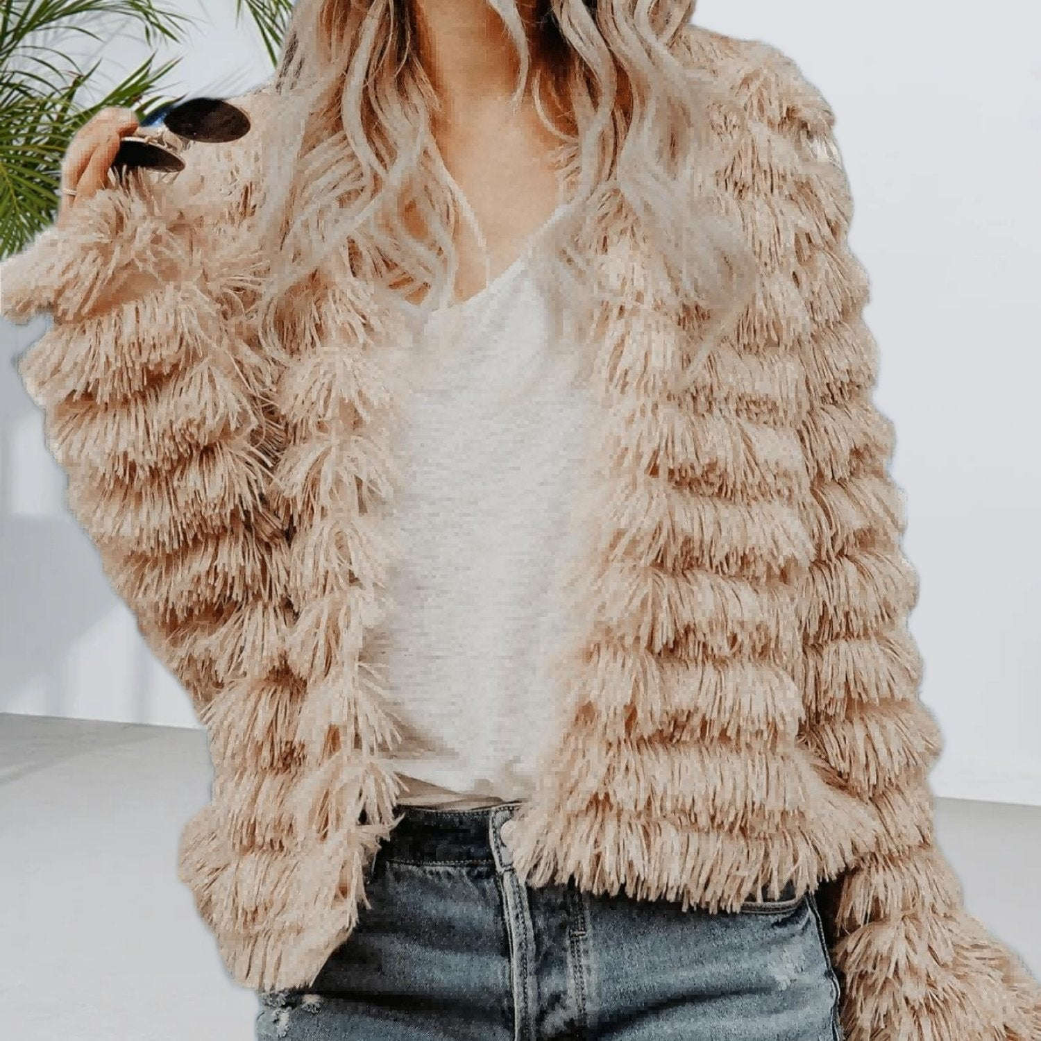 Manteau Femme Automne Hiver - Veste Vintage à Manches Longues   OAXG White / S