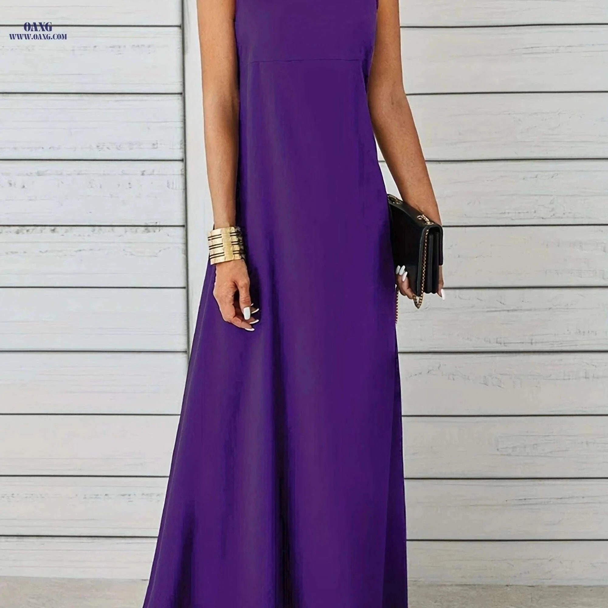Maxi Tank Dress for Women - Sleeveless Casual Fit and Flare Style   OAXG Black / S