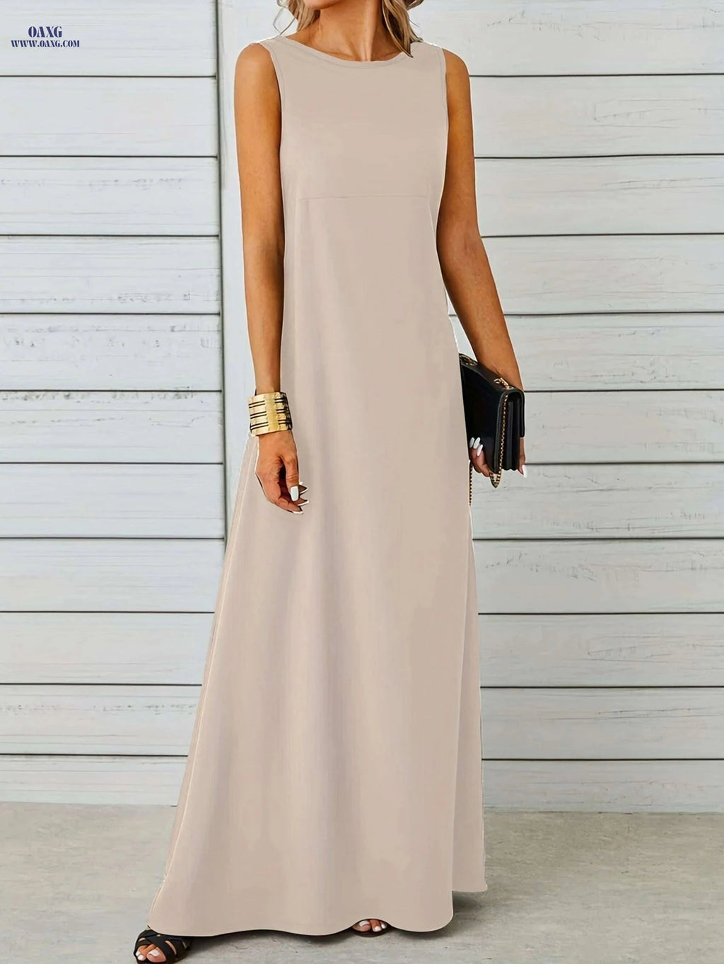 Maxi Tank Dress for Women - Sleeveless Casual Fit and Flare Style   OAXG Black / S