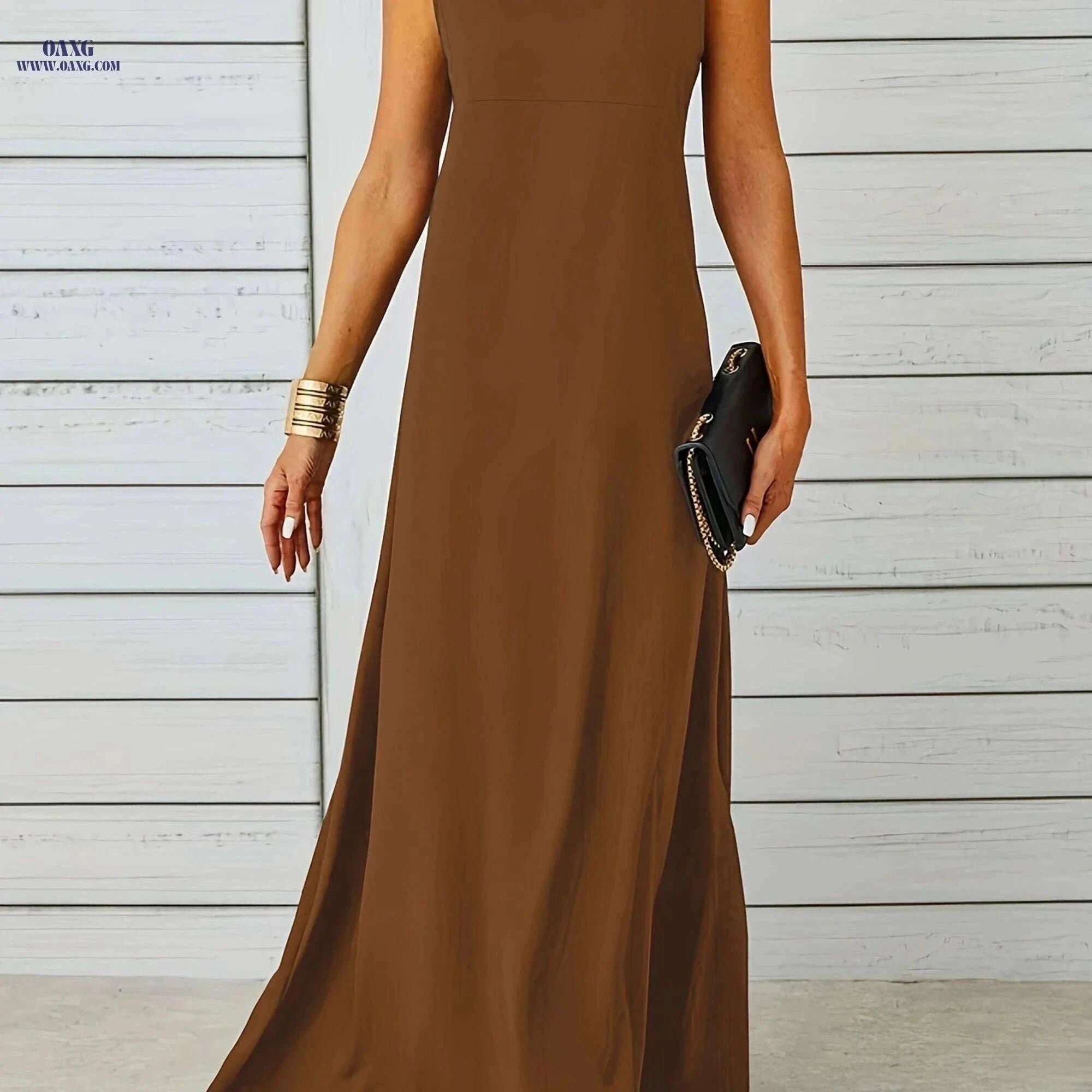 Maxi Tank Dress for Women - Sleeveless Casual Fit and Flare Style   OAXG Black / S