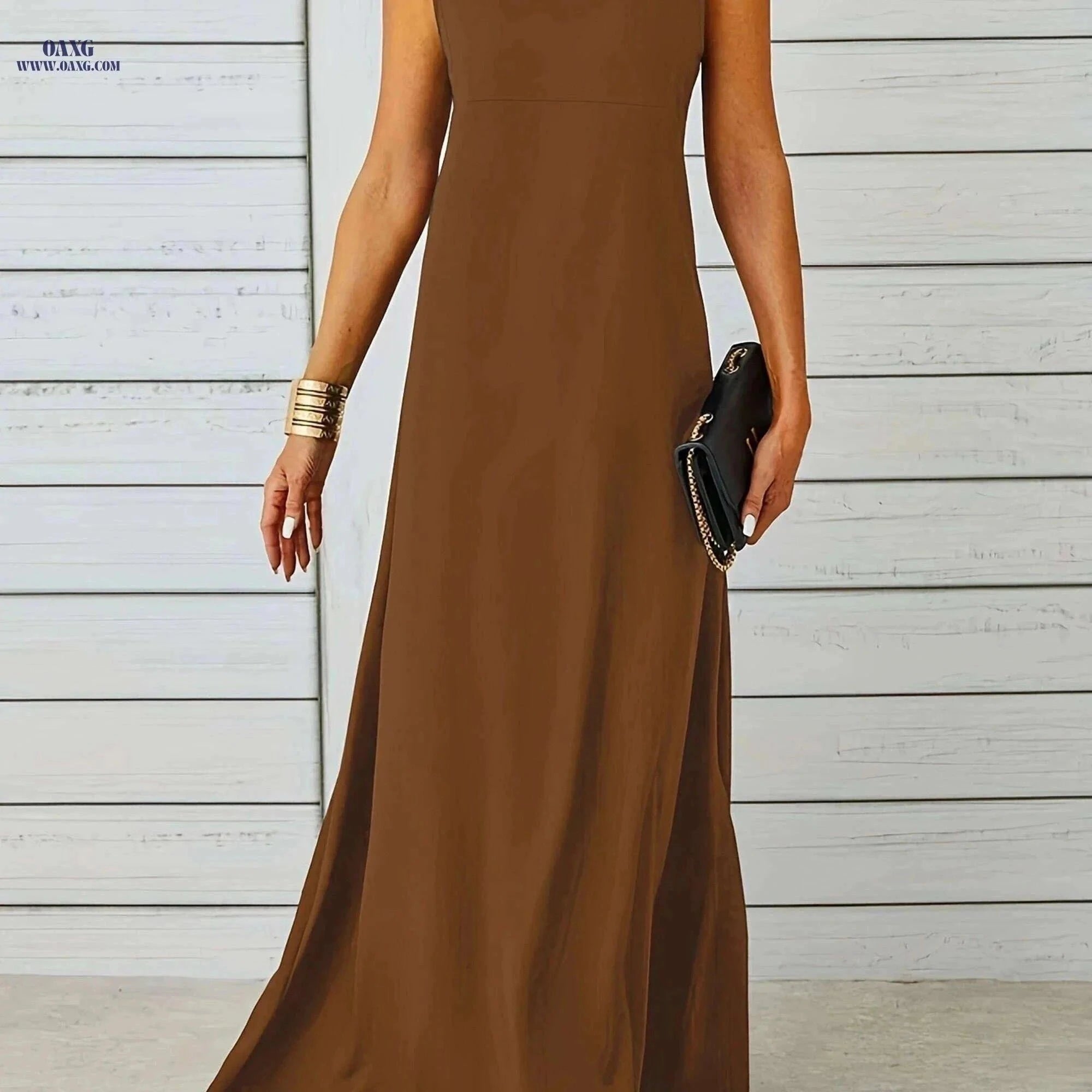Maxi Tank Dress for Women - Sleeveless Casual Fit and Flare Style   OAXG Black / S