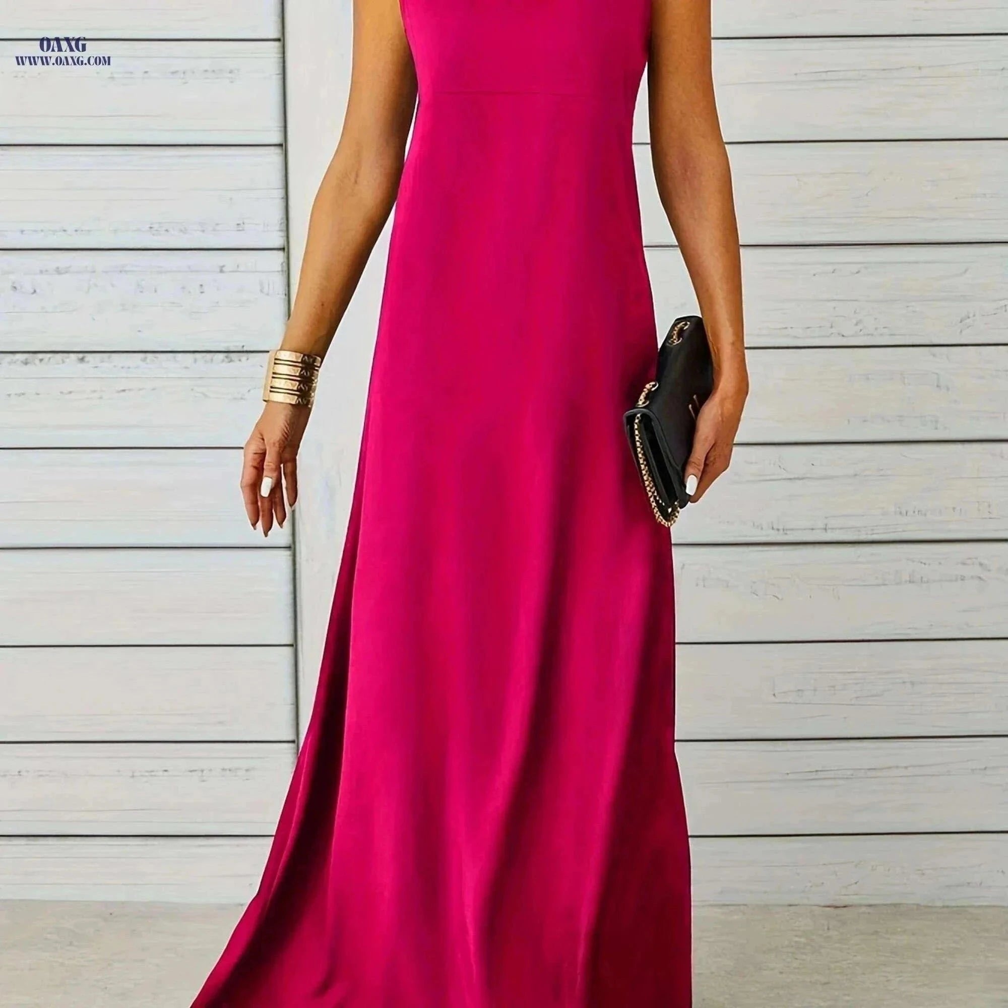 Maxi Tank Dress for Women - Sleeveless Casual Fit and Flare Style   OAXG Black / S