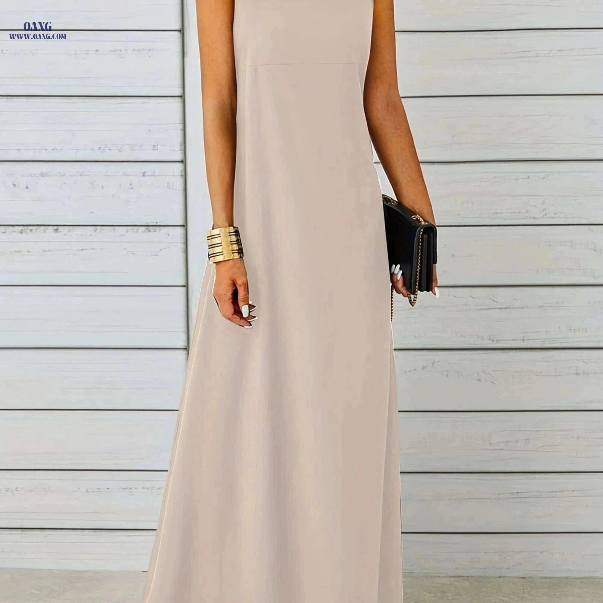 Maxi Tank Dress for Women - Sleeveless Casual Fit and Flare Style   OAXG Black / S