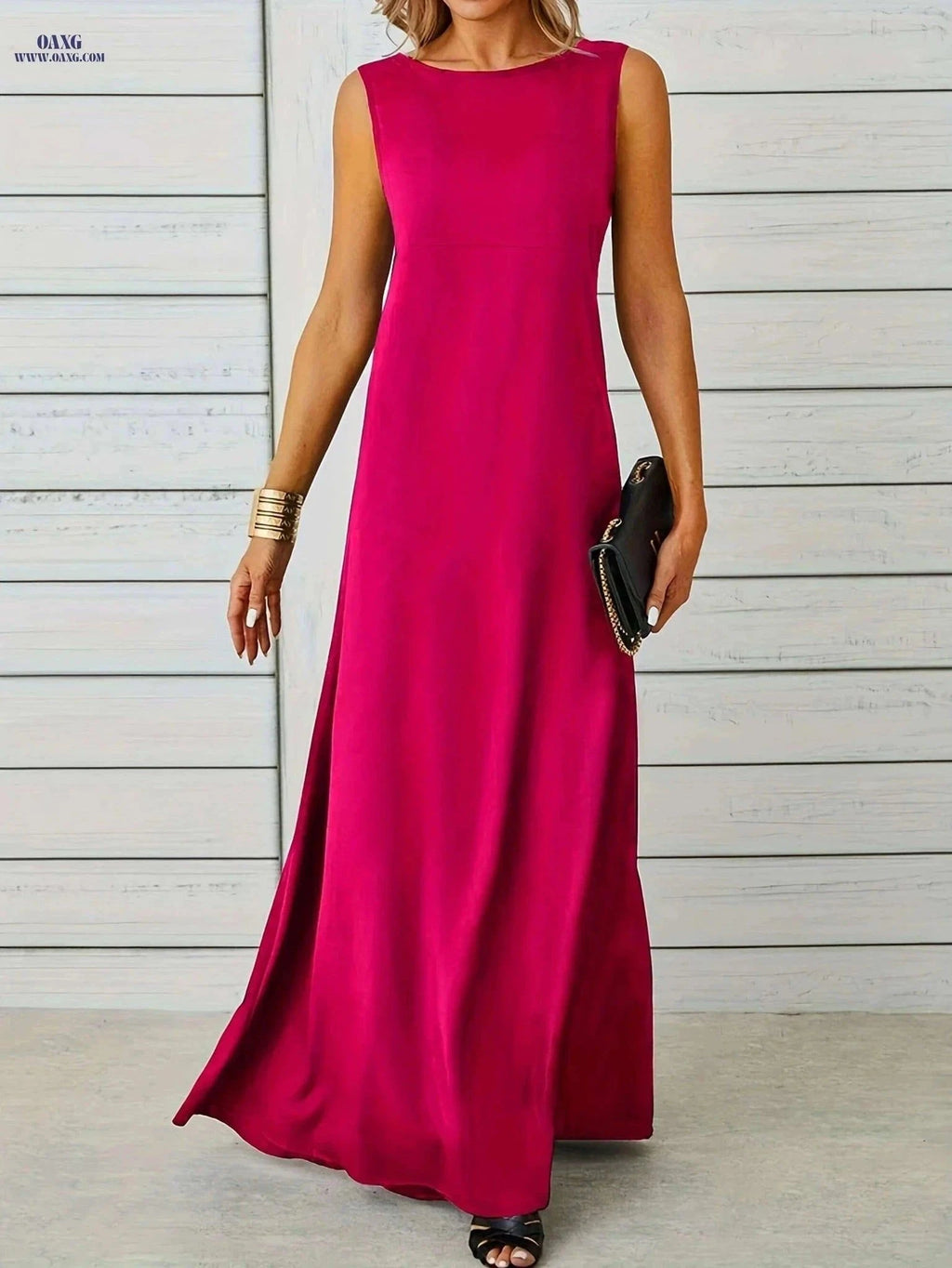 Maxi Tank Dress for Women - Sleeveless Casual Fit and Flare Style   OAXG Black / S