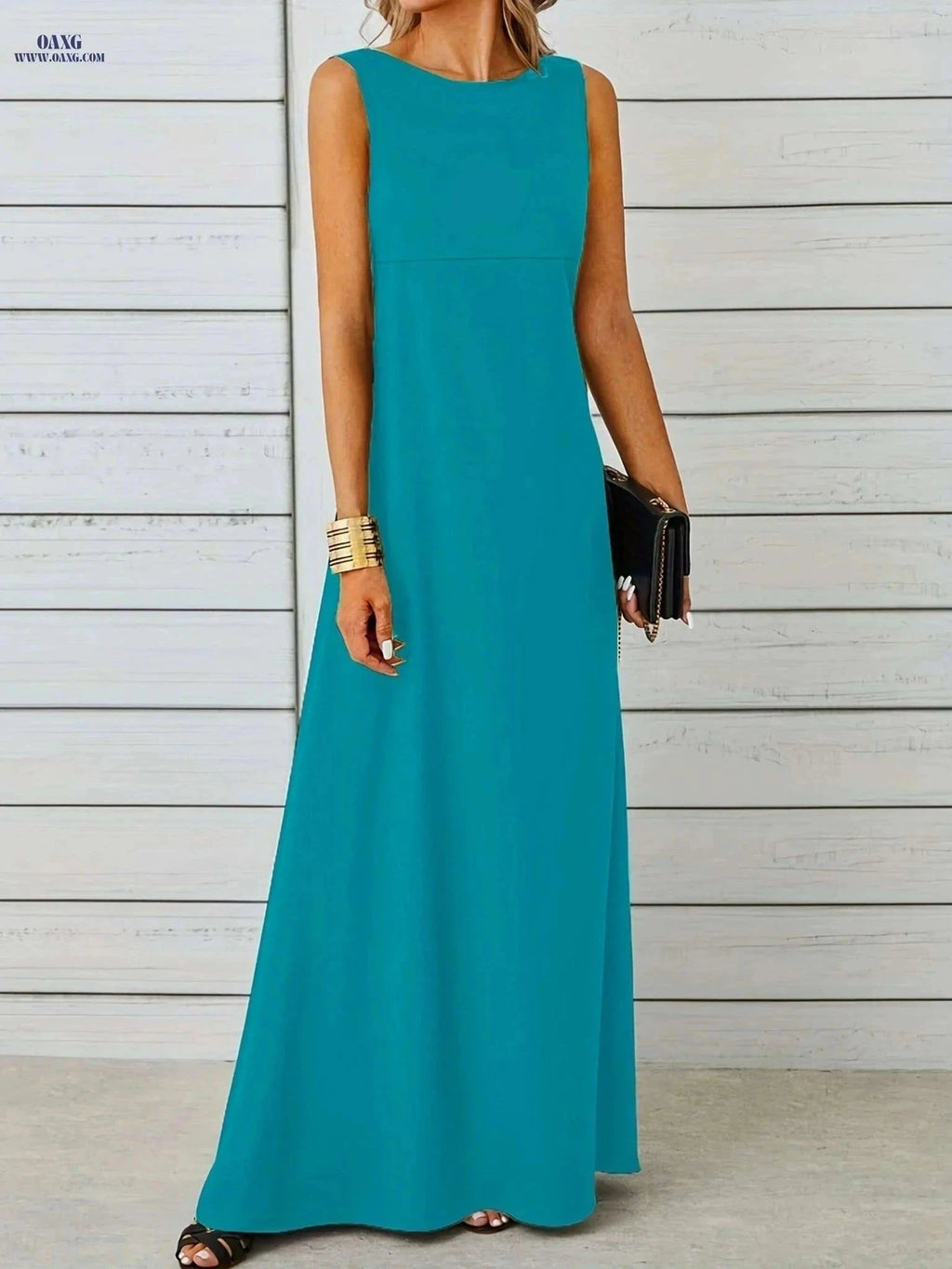 Maxi Tank Dress for Women - Sleeveless Casual Fit and Flare Style   OAXG Black / S