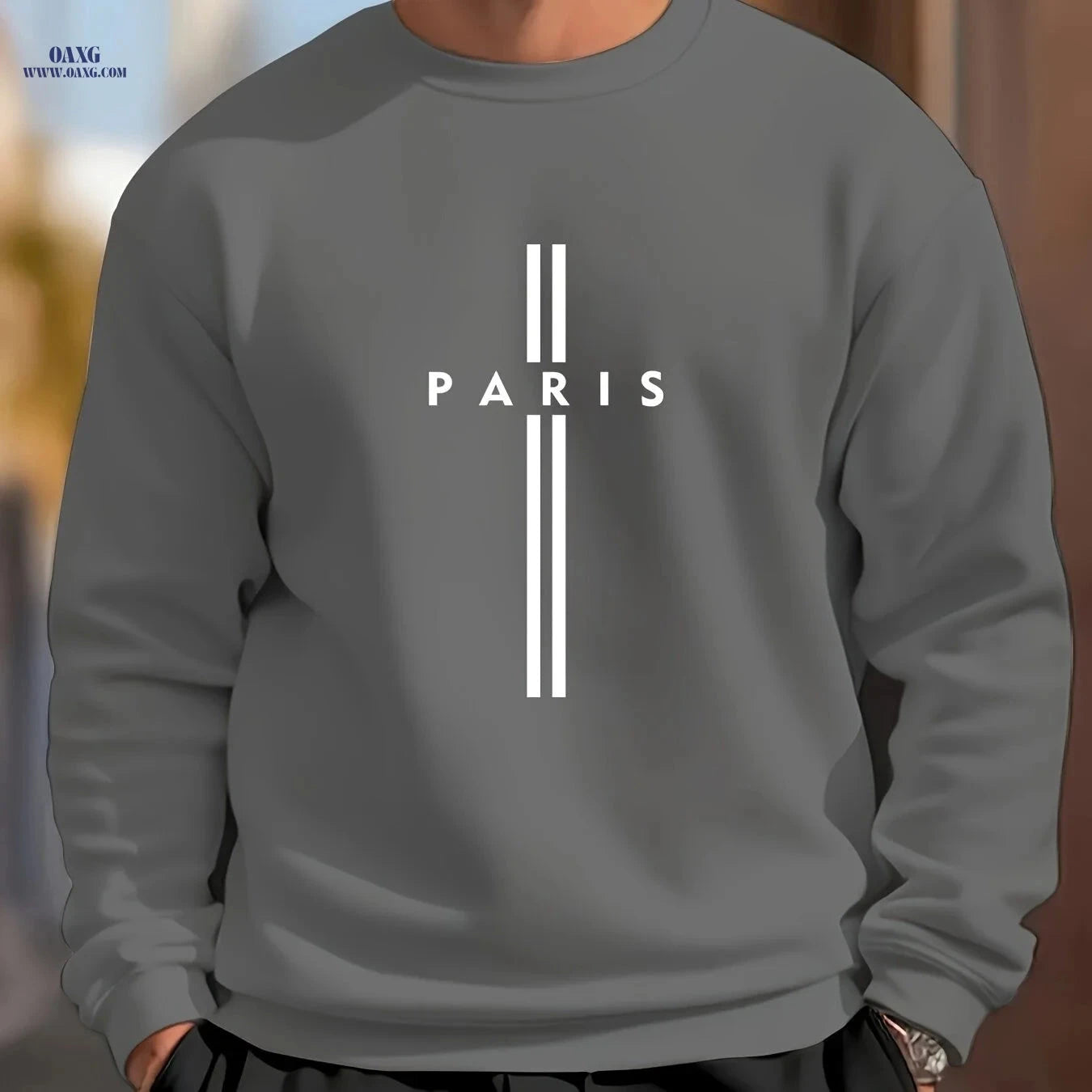 MBD Men's Parisian Letter Print Sweatshirt - Casual Crewneck Top   OAXG 