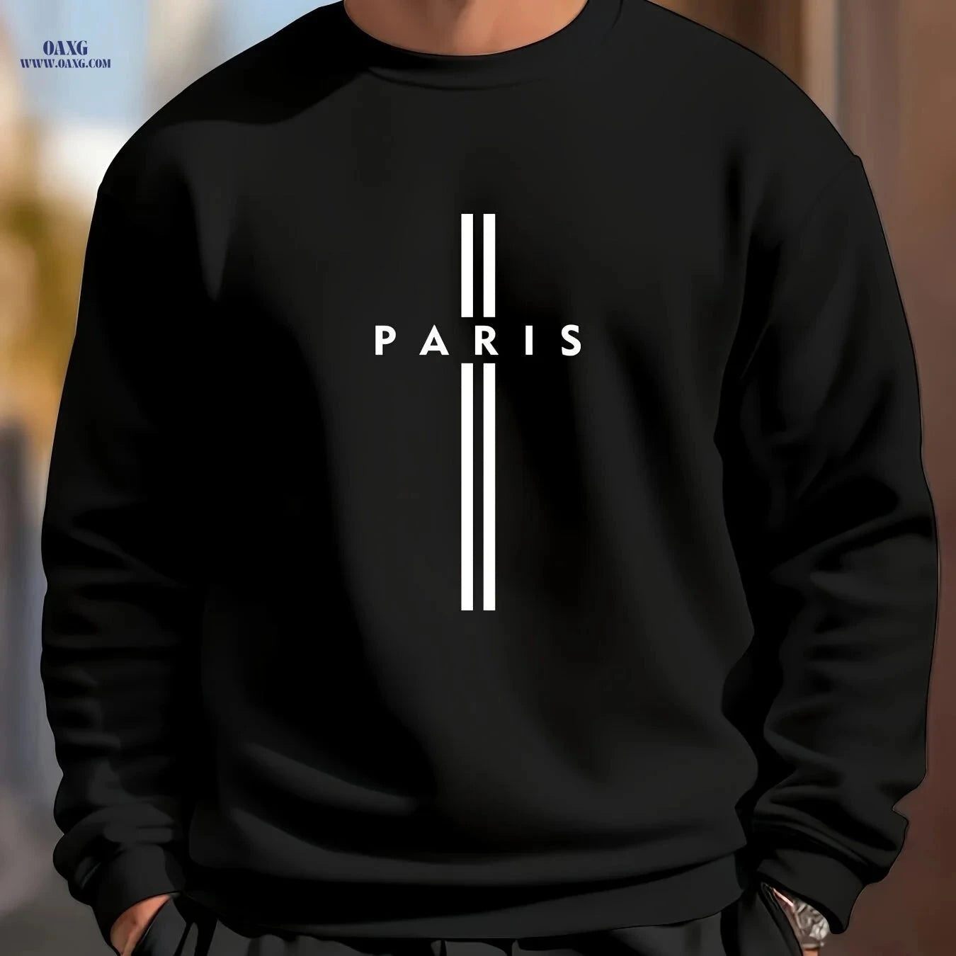 MBD Men's Parisian Letter Print Sweatshirt - Casual Crewneck Top   OAXG White / FR S