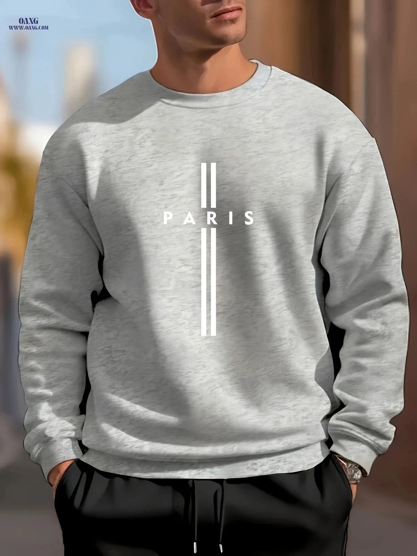 MBD Men's Parisian Letter Print Sweatshirt - Casual Crewneck Top   OAXG White / FR S