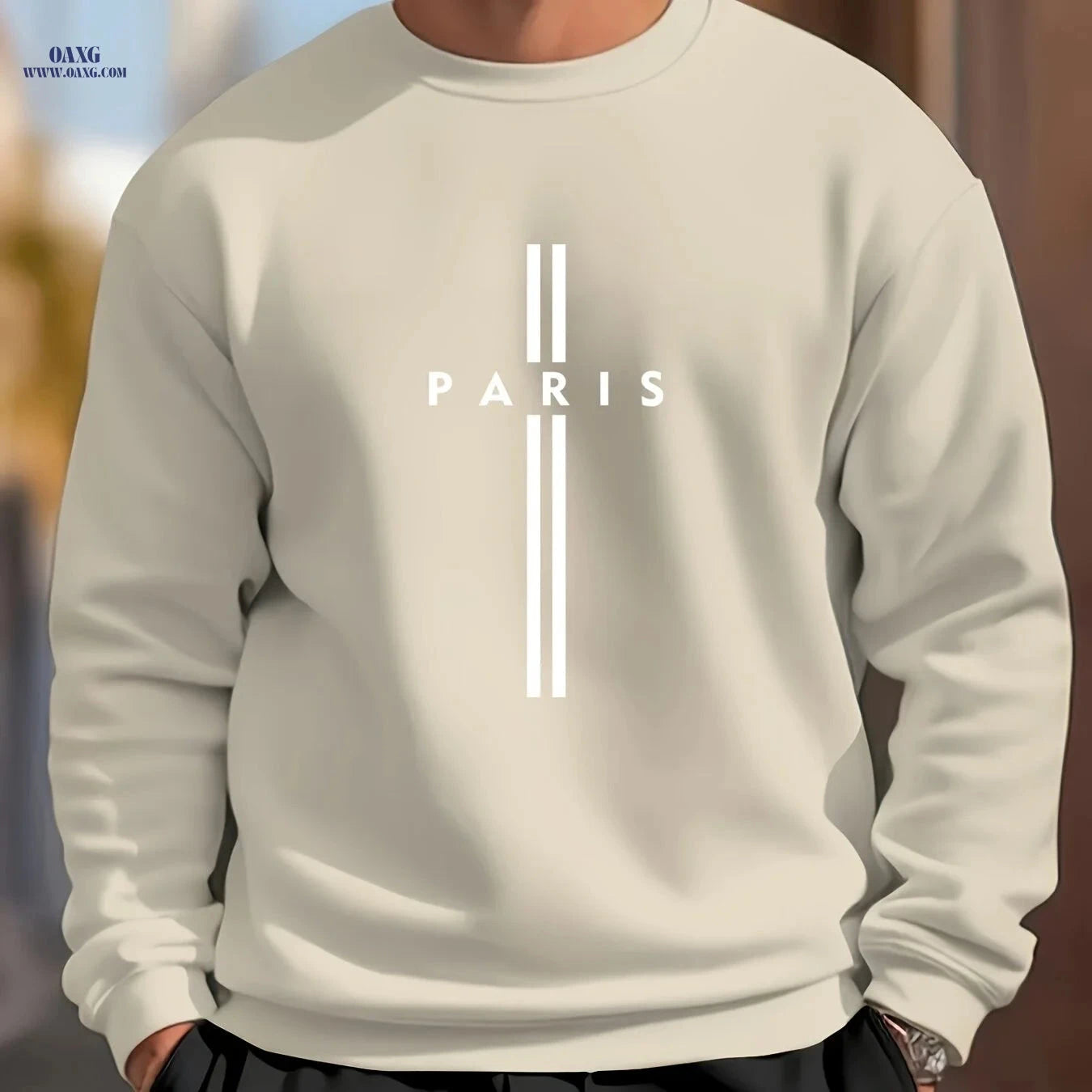 MBD Men's Parisian Letter Print Sweatshirt - Casual Crewneck Top   OAXG White / FR S