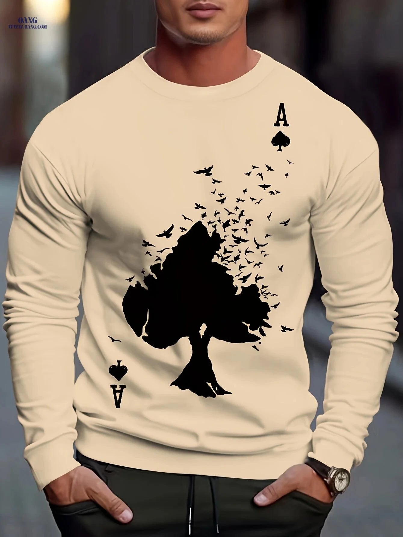 MBD Men's Parisian Letter Print Sweatshirt - Casual Crewneck Top   OAXG White / FR S
