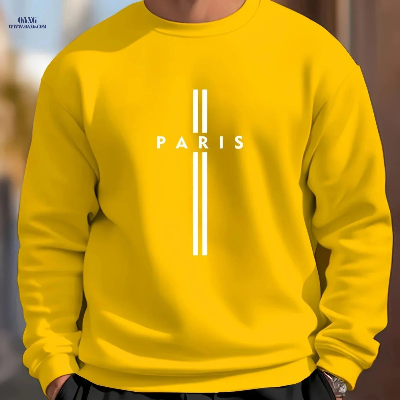 MBD Men's Parisian Letter Print Sweatshirt - Casual Crewneck Top   OAXG White / FR S