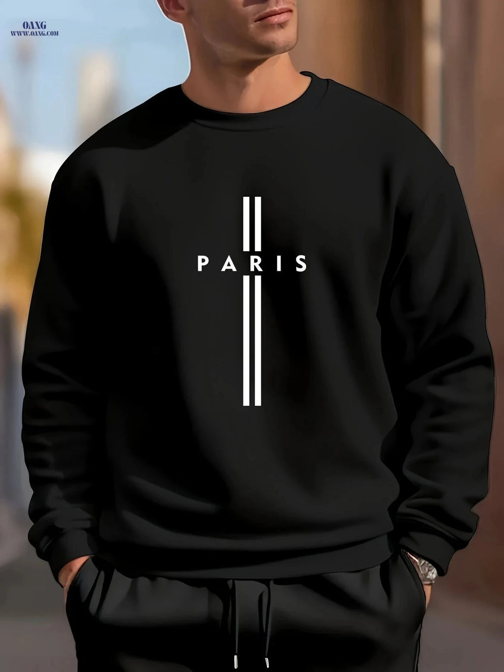MBD Men's Parisian Letter Print Sweatshirt - Casual Crewneck Top   OAXG White / FR S